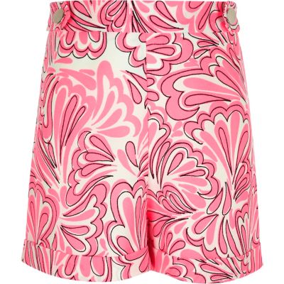 Girls pink swirl print high waisted shorts